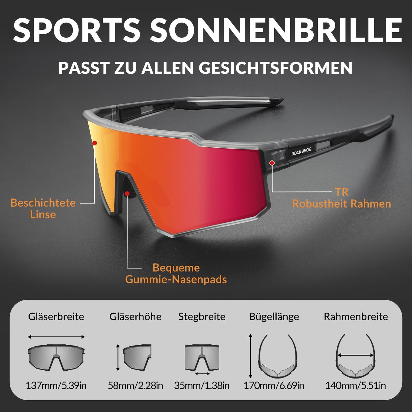 ROCKBROS Polarisiert Fahrradbrille Sport Sonnenbrille für Outdoorsport - ROCKBROS-EU