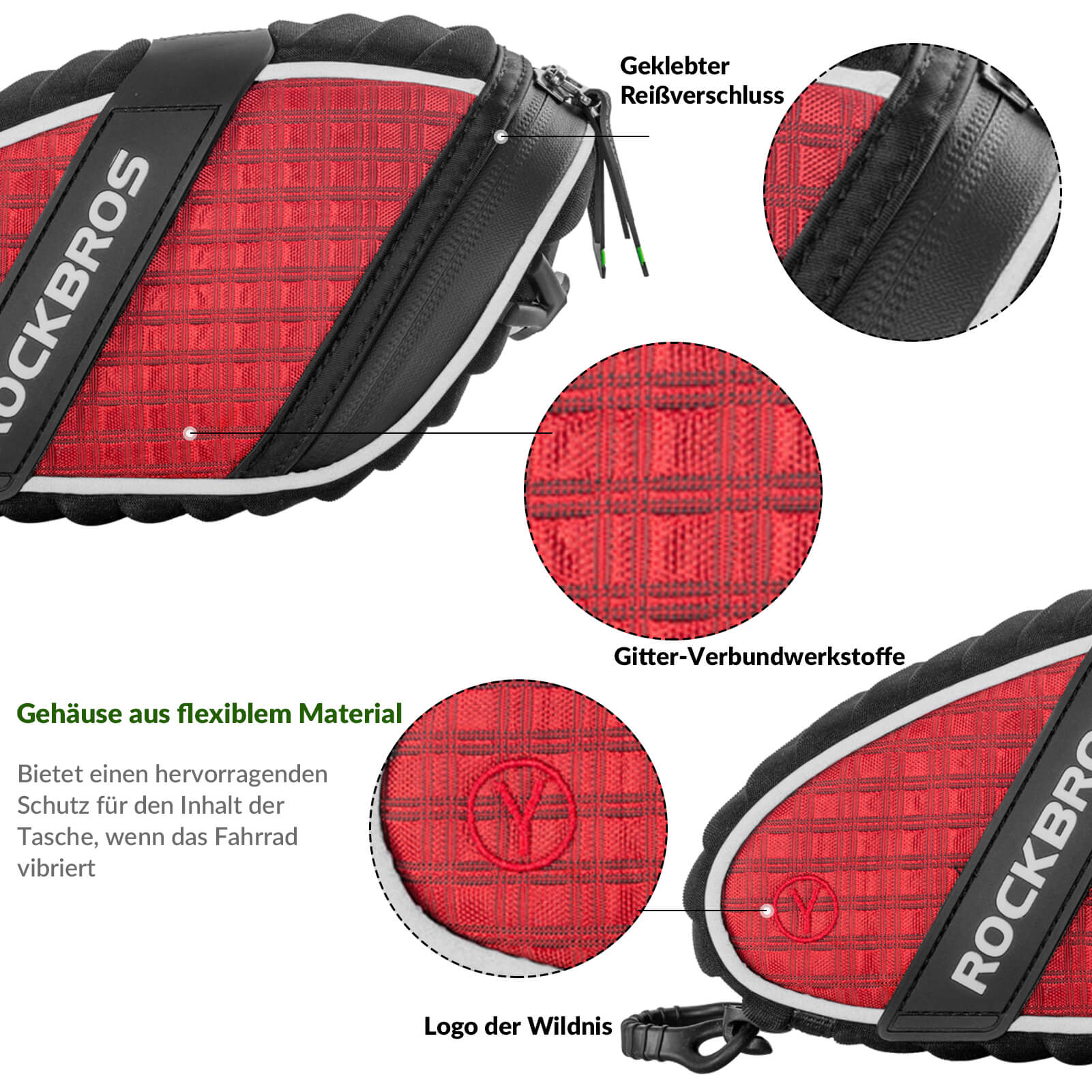 ROCKBROS Satteltaschen Fahrradsitz Taschen mit Rücklichthalter 1L - ROCKBROS-EU